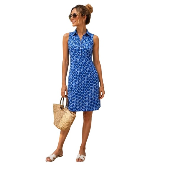 J.McLaughlin Dresses & Skirts - J.McLaughlin Polo Dress XS Blue Geometric Catalina Cloth Sleeveless Pockets